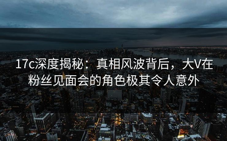 17c深度揭秘：真相风波背后，大V在粉丝见面会的角色极其令人意外